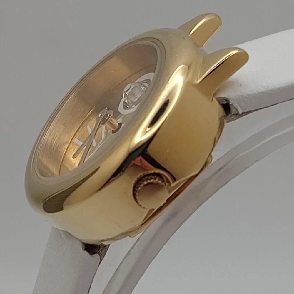 Marc by Marc Jacobs Cat Face‎ Watch Gold Tone White Leather 22.5mm New Battery